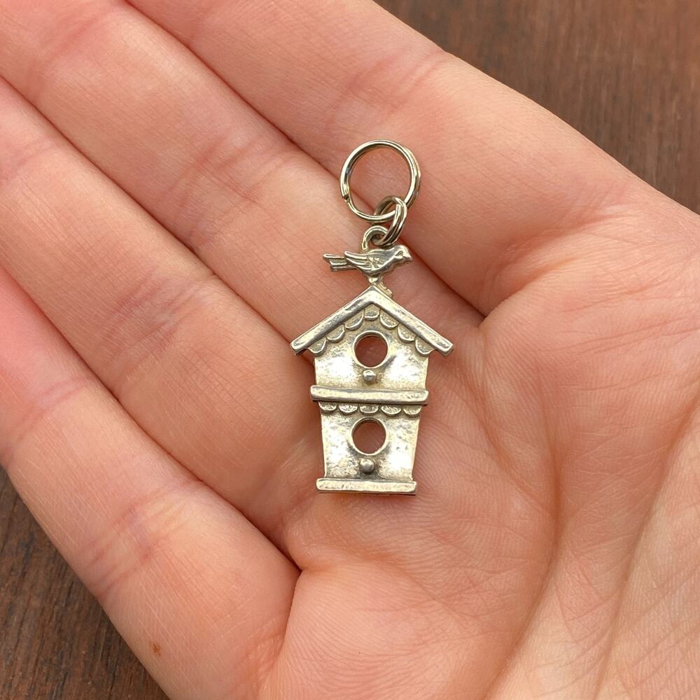 Vintage 925 Sterling Silver Birdhouse Home Garden Nature Pendant Bracelet Charm